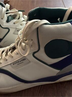 Scotch & Soda White Leather Sneakers with Green Trim